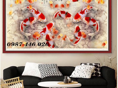 Gạch tranh 3d các chép cửu ngư đồ HP9283 0