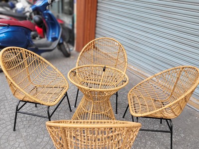 Bàn ghế mây nhựa ngoài trời 4