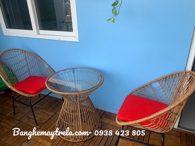 Bàn ghế mây nhựa ngoài trời 5