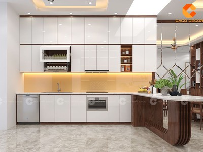 Tủ Bếp Gỗ Công Nghiệp Chữ I Kết Hợp Bàn Đảo Hiện Đại 1