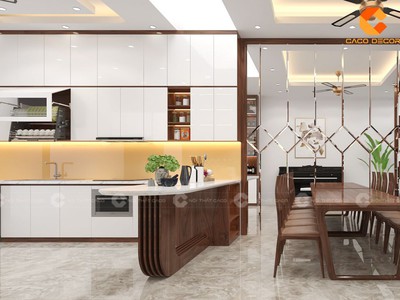 Tủ Bếp Gỗ Công Nghiệp Chữ I Kết Hợp Bàn Đảo Hiện Đại 0