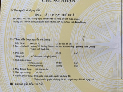 Cần bán lô đất thổ cư tại rạch giá - kiên giang, sổ hồng riêng, giá 650 triệu 1