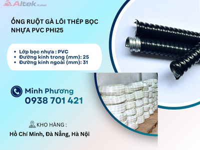 Ống ruột gà lõi thép bọc nhựa PVC phi 25 Đà Nẵng, Quảng Ngãi, Huế 1