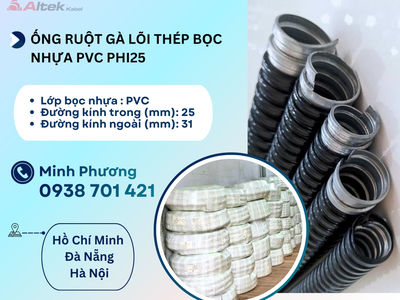 Ống ruột gà lõi thép bọc nhựa PVC phi 25 Đà Nẵng, Quảng Ngãi, Huế 0