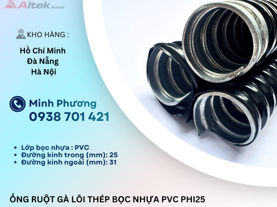 Ống ruột gà lõi thép bọc nhựa PVC phi 25 Đà Nẵng, Quảng Ngãi, Huế 2