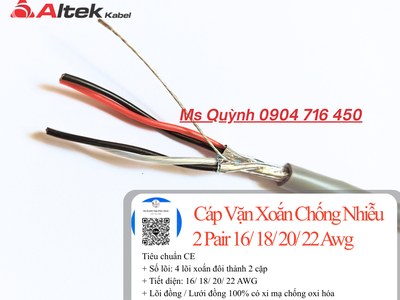 Cáp tín hiệu vặn xoắn chống nhiễu 2 Pair 16/ 18/ 20/ 22 Awg Altek Kabel 2