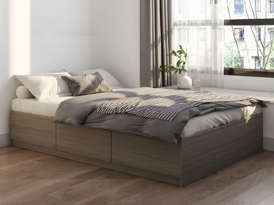 Giường Ngủ Gỗ Công Nghiệp Có Hộc Kéo Màu Xám Hiện Đại 1