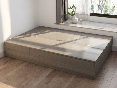 Giường Ngủ Gỗ Công Nghiệp Có Hộc Kéo Màu Xám Hiện Đại 0