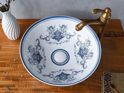 Bồn rửa mặt lavabo sứ hoa văn màu hồng, xanh, đen, vàng... đẹp giá rẻ HD-LBS01 17