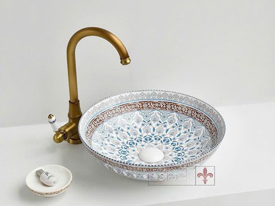 Bồn rửa mặt lavabo sứ hoa văn màu hồng, xanh, đen, vàng... đẹp giá rẻ HD-LBS01 18