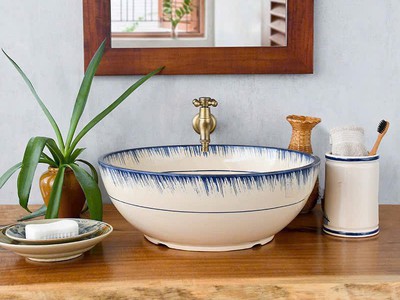 Bồn rửa mặt lavabo sứ hoa văn màu hồng, xanh, đen, vàng... đẹp giá rẻ HD-LBS01 12