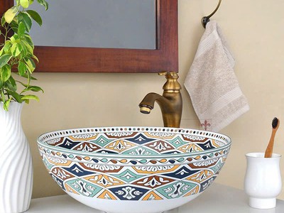 Bồn rửa mặt lavabo sứ hoa văn màu hồng, xanh, đen, vàng... đẹp giá rẻ HD-LBS01 15