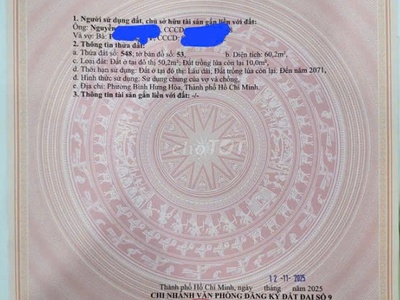 Bán đất thổ cư 1/ đường số 3, BHH Bình Tân hẻm xe hơi lớn 1