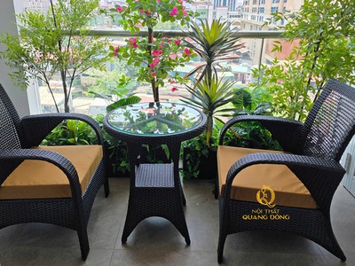Bộ bàn ghế mây nhựa ban công bền, đẹp, cao cấp QD-2108 5