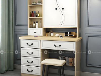 Bàn Trang Điểm Gỗ Công Nghiệp MDF Kết Hợp Tủ Kệ Trang Trí Hiện Đại 1