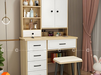 Bàn Trang Điểm Gỗ Công Nghiệp MDF Kết Hợp Tủ Kệ Trang Trí Hiện Đại 0