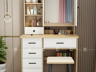 Bàn Trang Điểm Gỗ Công Nghiệp MDF Kết Hợp Tủ Kệ Trang Trí Hiện Đại 2