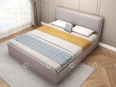 Giường Ngủ Gỗ Công Nghiệp Bọc Đầu Nệm Kèm Hộc Kéo Tiện Lợi 0