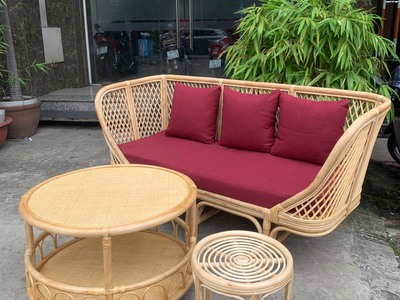 Bàn ghế sofa mây caro nhỏ gọn 0