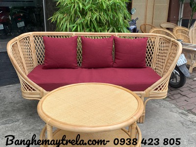 Bàn ghế sofa mây caro nhỏ gọn 1