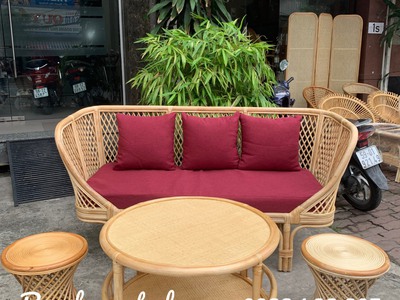 Bàn ghế sofa mây caro nhỏ gọn 2