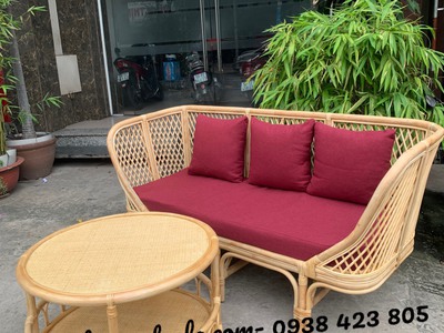 Bàn ghế sofa mây caro nhỏ gọn 3
