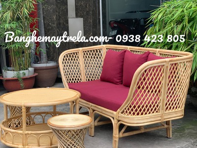 Bàn ghế sofa mây caro nhỏ gọn 4
