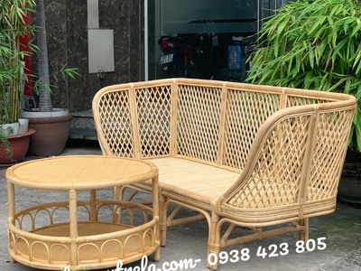 Bàn ghế sofa mây caro nhỏ gọn 5