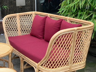 Bàn ghế sofa mây caro nhỏ gọn 6