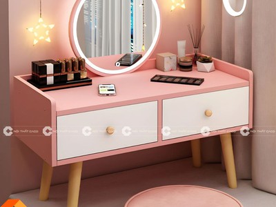 Bàn Trang Điểm Gỗ MDF Thiết Kế Có Hộc Kéo Màu Hồng Xinh Xắn 0