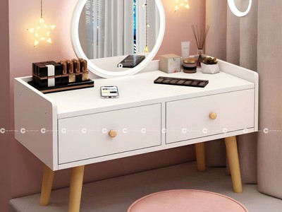 Bàn Trang Điểm Gỗ MDF Thiết Kế Có Hộc Kéo Màu Hồng Xinh Xắn 1