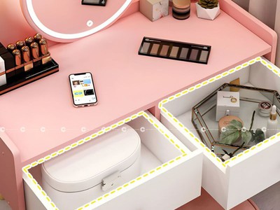 Bàn Trang Điểm Gỗ MDF Thiết Kế Có Hộc Kéo Màu Hồng Xinh Xắn 2