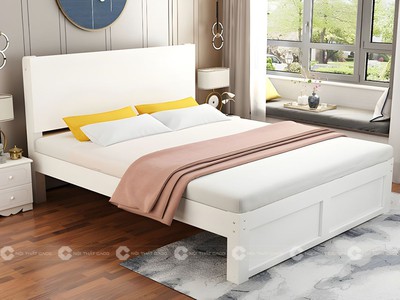 Giường Ngủ Gỗ Tự Nhiên Bọc Đầu Nệm Sơn Trắng Hiện Đại 1
