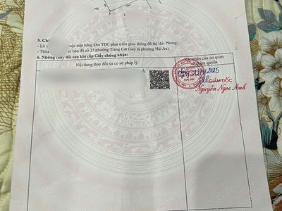 Bán siêu phẩm TĐC Tràng Cát dt 40m2 đường nhựa rộng oto đỗ cửa có bìa sẵn. 1