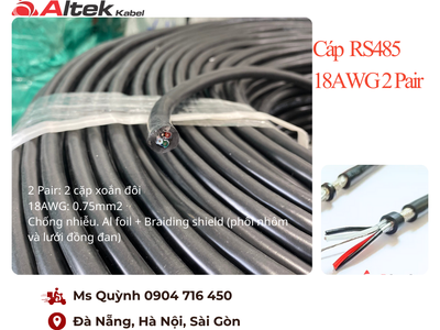 Cáp tín hiệu RS485 2 Pair 18 AWG 2x2x0.75mm2 Đà Nẵng, Hà Nội, Sài Gòn 0