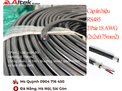 Cáp tín hiệu RS485 2 Pair 18 AWG 2x2x0.75mm2 Đà Nẵng, Hà Nội, Sài Gòn 2