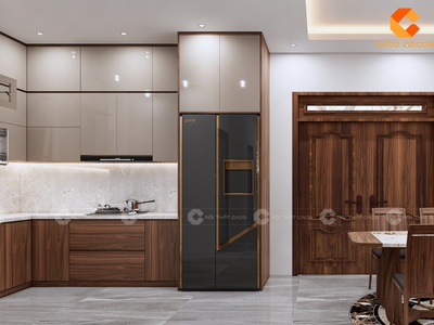 Tủ Bếp Gỗ Công Nghiệp MDF Chữ L Phủ Acrylic Bóng Đẹp 1