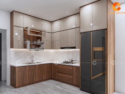 Tủ Bếp Gỗ Công Nghiệp MDF Chữ L Phủ Acrylic Bóng Đẹp 0