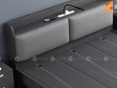 Giường Ngủ Gỗ Công Nghiệp Bọc Đầu Nệm Chân Cao Hiện Đại 0