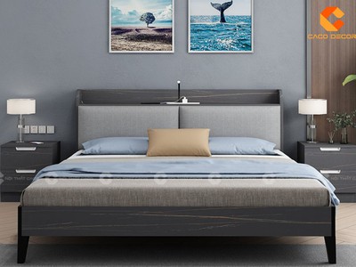 Giường Ngủ Gỗ Công Nghiệp Bọc Đầu Nệm Chân Cao Hiện Đại 1