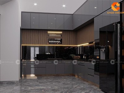 Tủ Bếp Gỗ Công Nghiệp Chữ L Phủ Acrylic Bền Đẹp 1