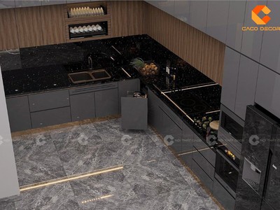 Tủ Bếp Gỗ Công Nghiệp Chữ L Phủ Acrylic Bền Đẹp 2