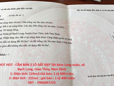 Hot hot - cần bán 2 lô đất đẹp tại xóm long xuân, xã bạch long, giao thủy, nam định 0