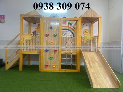 Cầu trượt gỗ mầm non, cầu trượt liên hoàn gỗ trong nhà 0