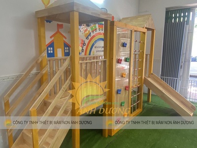 Cầu trượt gỗ mầm non, cầu trượt liên hoàn gỗ trong nhà 2