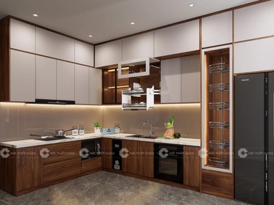 Tủ Bếp Gỗ Công Nghiệp MDF Chữ L Đẹp Gia Công Theo Yêu Cầu 2