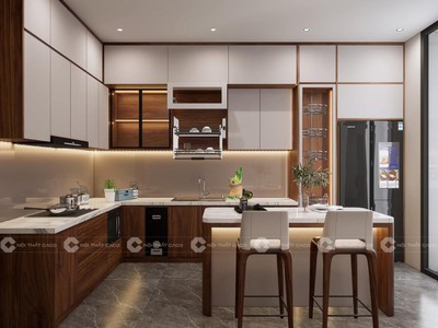 Tủ Bếp Gỗ Công Nghiệp MDF Chữ L Đẹp Gia Công Theo Yêu Cầu 0