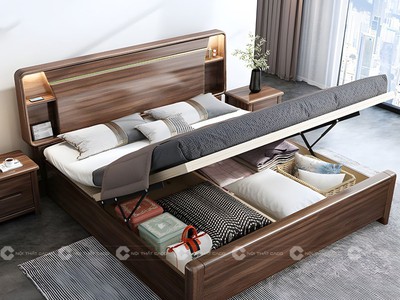 Giường Ngủ Gỗ Tự Nhiên Màu Nâu Vân Gỗ Đậm 1