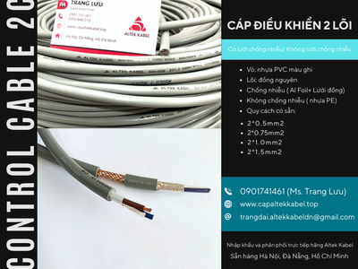Cáp điều khiển RVVP/CXV 2x0.5, 2x0.75, 2x1.0, 2x1.5 Hà Nội, Đà Nẵng, HCM 0