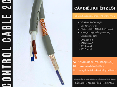 Cáp điều khiển RVVP/CXV 2x0.5, 2x0.75, 2x1.0, 2x1.5 Hà Nội, Đà Nẵng, HCM 2